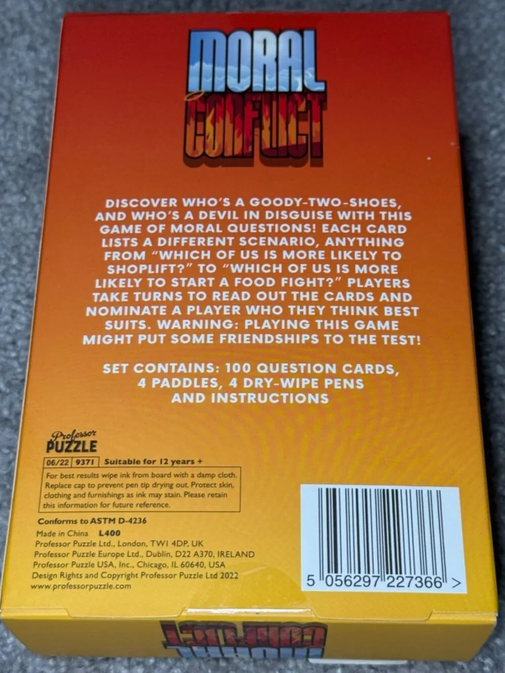 Moral Conflict Party Game Complete Professor Puzzle Ages 12+ 3-4 Players
